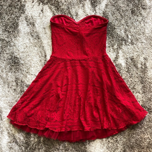 Free People Red Strapless Dress w/ Beading - Picture 2 of 3